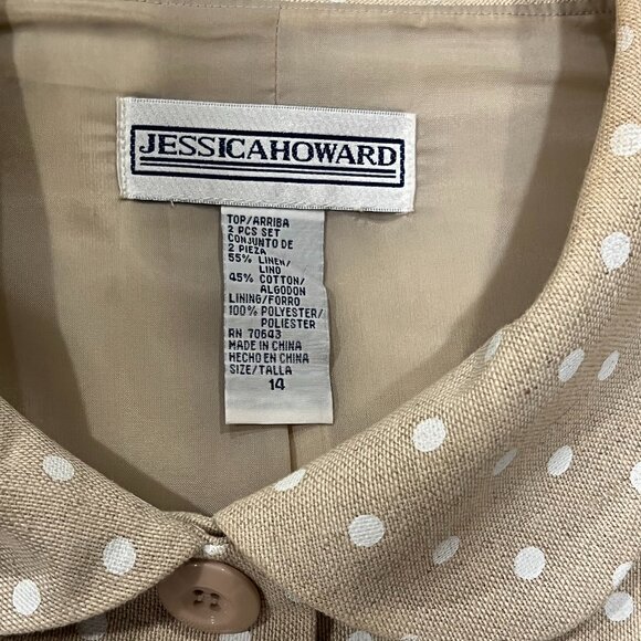 Jessica Howard Vtg Polka Dot Linen Blend Coat, Tan White, 14 - Picture 3 of 10